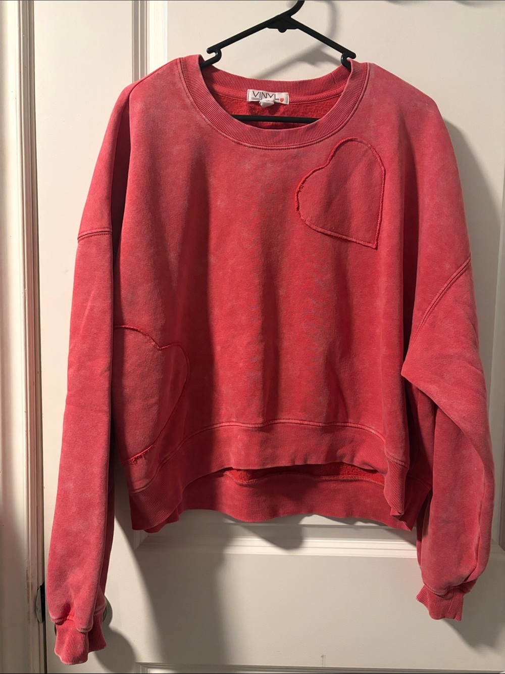 VINYL Coral Crewneck Sweatshirt with Heart Appliques
